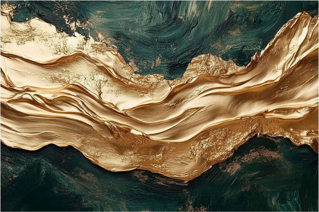 Obraz - Zelená abstrakcia so zlatom II. (90x60 cm)