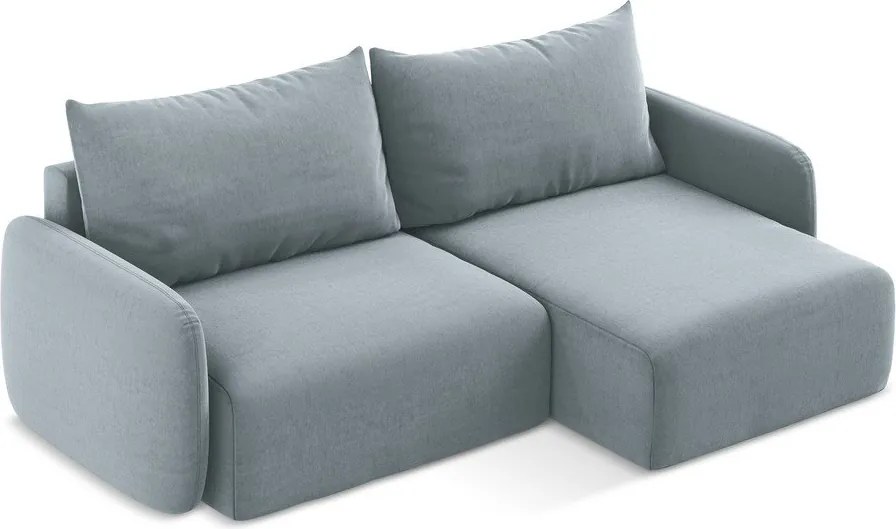 Modrá zamatová rozkladacia/s úložným priestorom rohová pohovka (pravý roh/s leňoškou) Kalena – Makamii