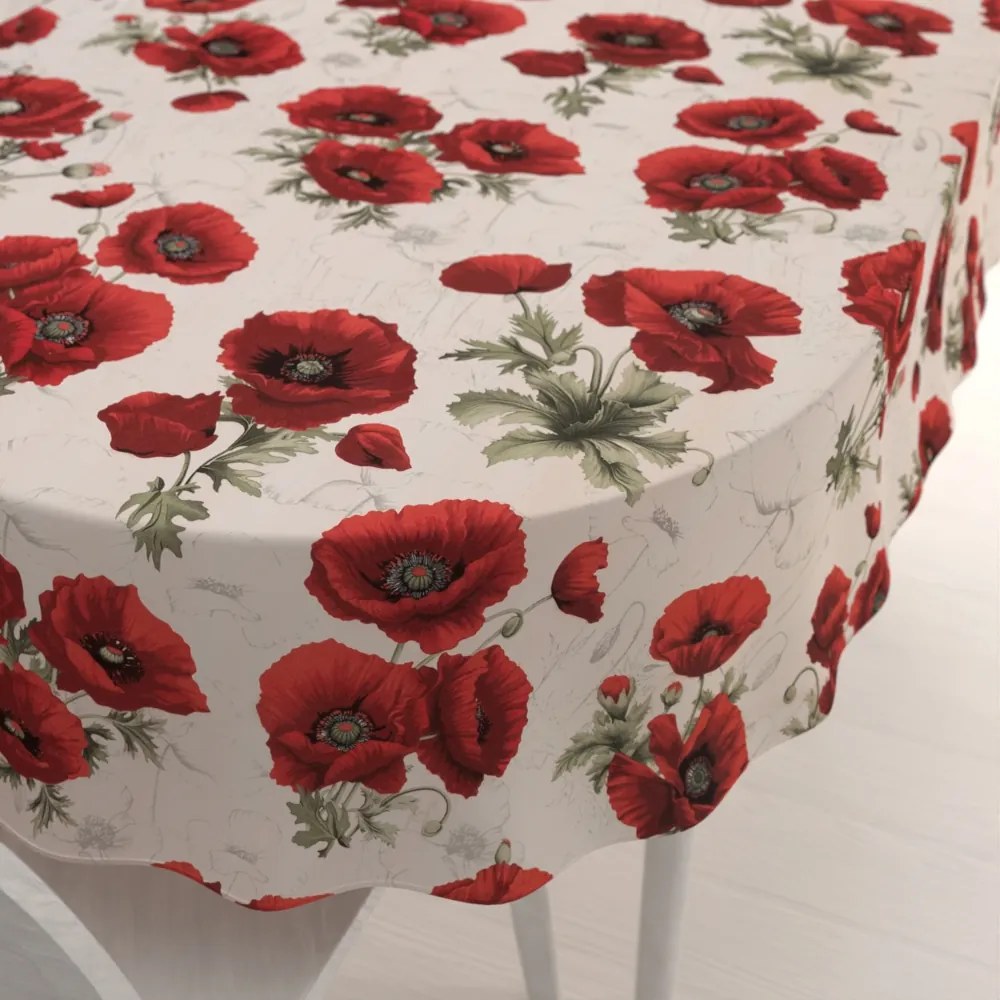 Biante Bavlnený oválny obrus Sandra SA-586 Vlčie maky na krémovom 80x120 cm