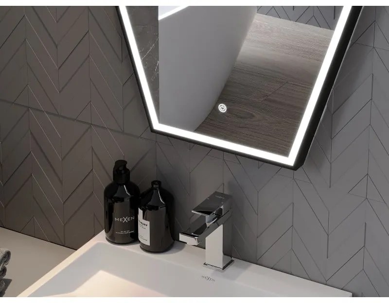 Mexen Orla, LED kúpeľňové zrkadlo s podsvietením a čiernym rámom 60x80 cm, 6000K, ochrana proti zahmlievaniu, 9815-060-080-611-70