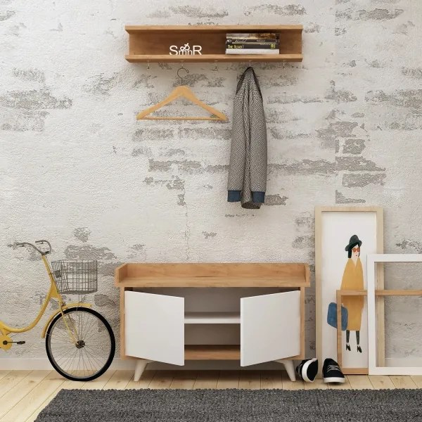 Nástenný vešiak ARASSO 18,8x80 cm + skrinka na topánky 60x90 biela/hnedá