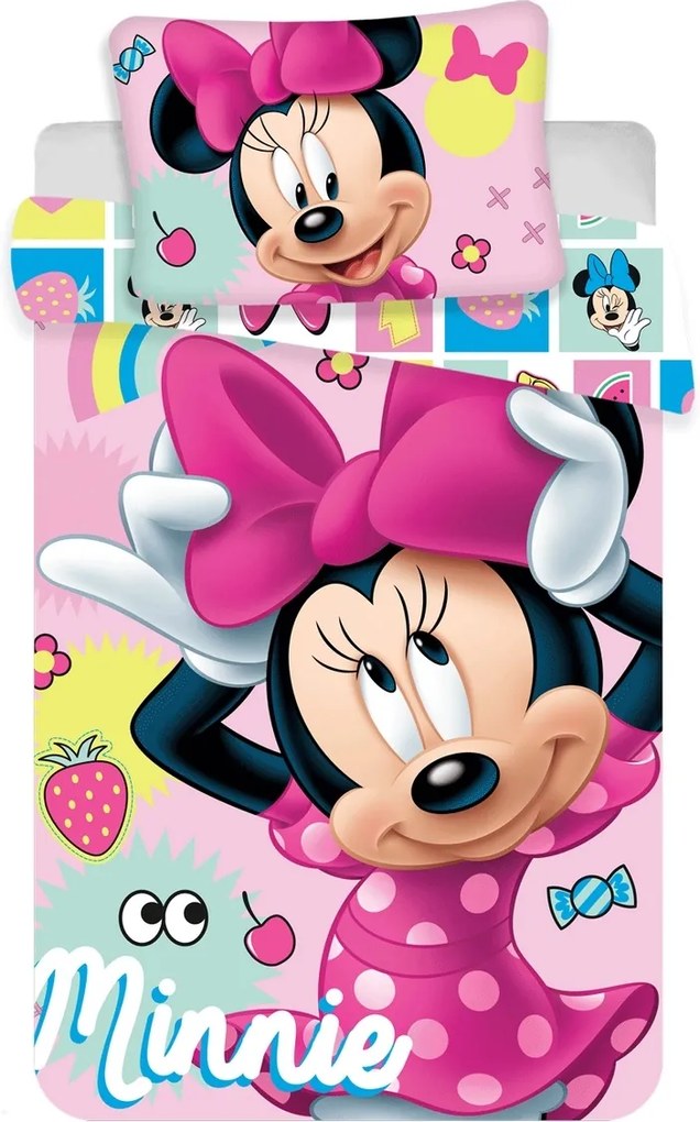 Jerry Fabrics Detské bavlnené obliečky do postieľky Minnie sweet 072, 100 x 135 cm, 40 x 60 cm