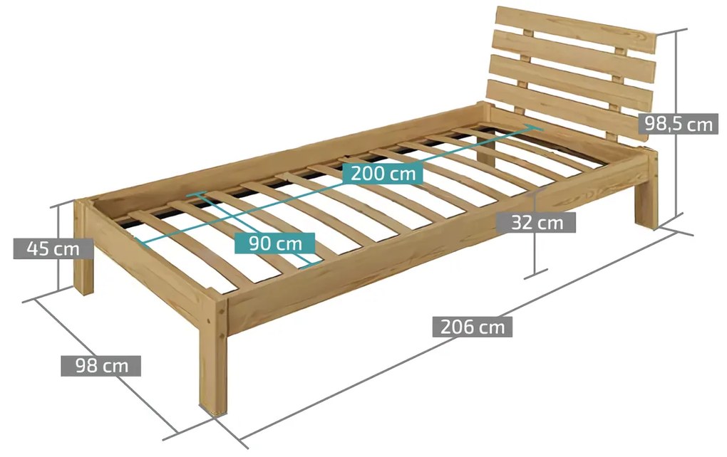 Posteľ PARIS zvýšená 90x200 cm, jelša Rošt: S latkovým roštom, Matrac: Matrac COCO MAXI 20 cm