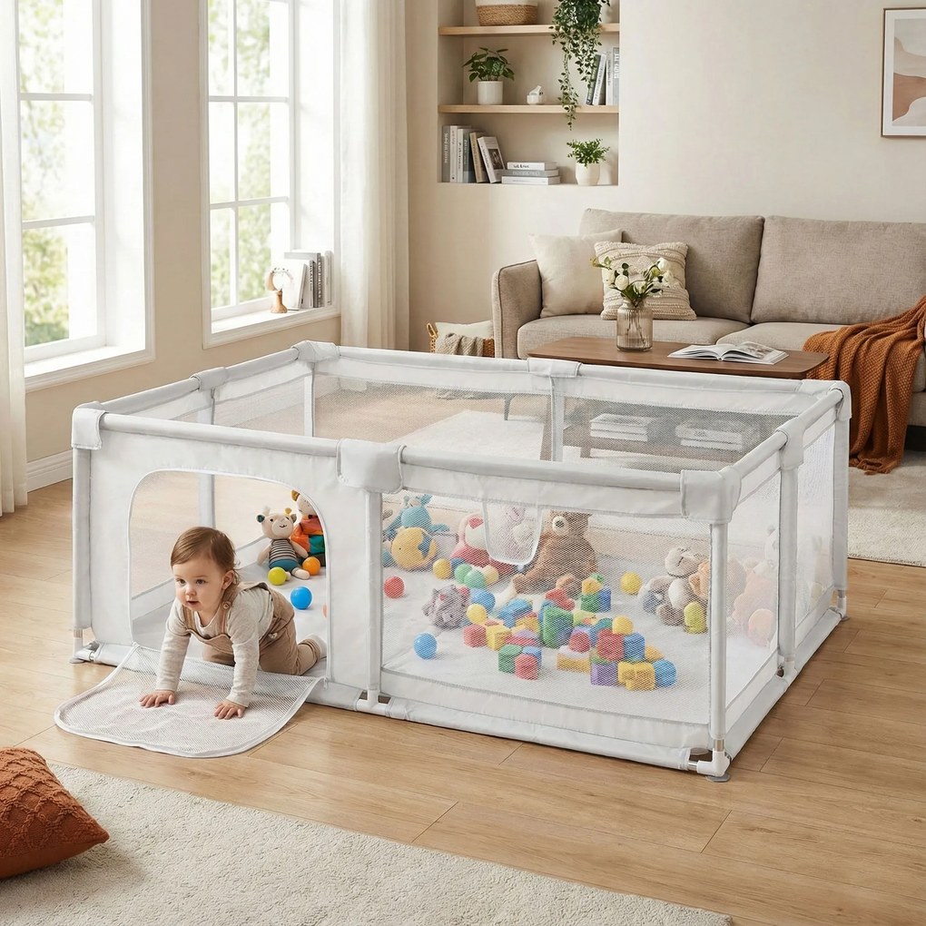 Veľká detská ohrádka 180×160 cm ECOTOYS – hrací kút / suchý bazén, šedá, s taškou