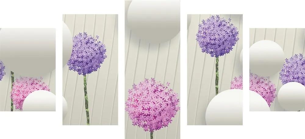 5-dielny obraz zaujímavé kvety s abstraktnými prvkami a vzormi - 200x100