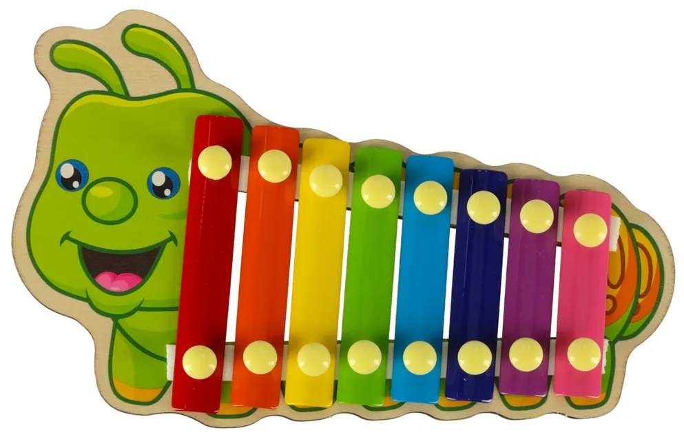 KIK Farebný drevený cimbal pre deti húsenica