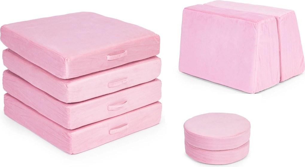 DIY veľká skladacia modulárna pohovka pre deti 8 mäkkých vankúšov - ružová ECOTOYS