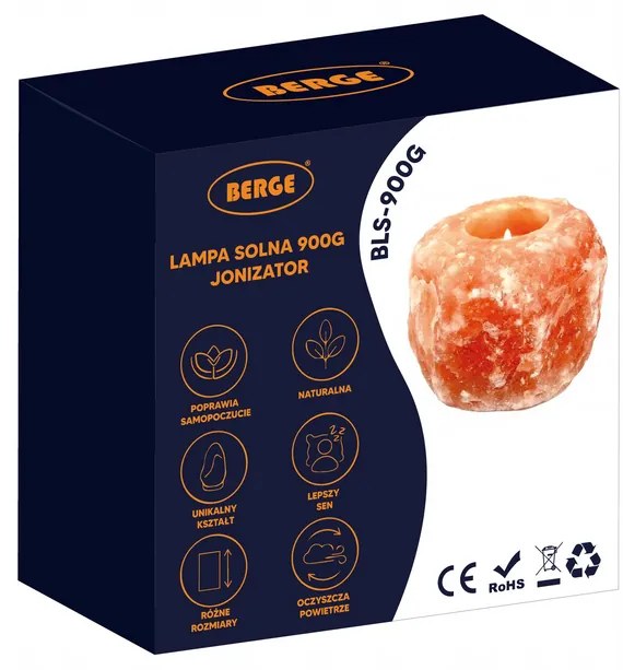 BERGE Soľná lampa NATURAL 900g - Ionizátor + sviečka