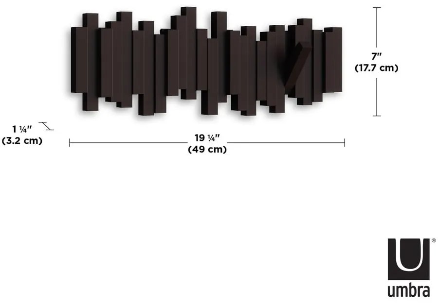 Tmavohnedý plastový nástenný vešiak Sticks – Umbra