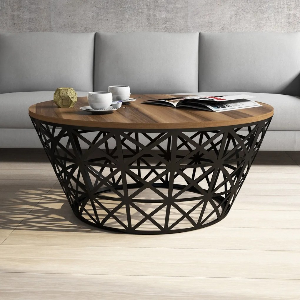 Konferenčný stolík kovaný 90 cm orech/čierny