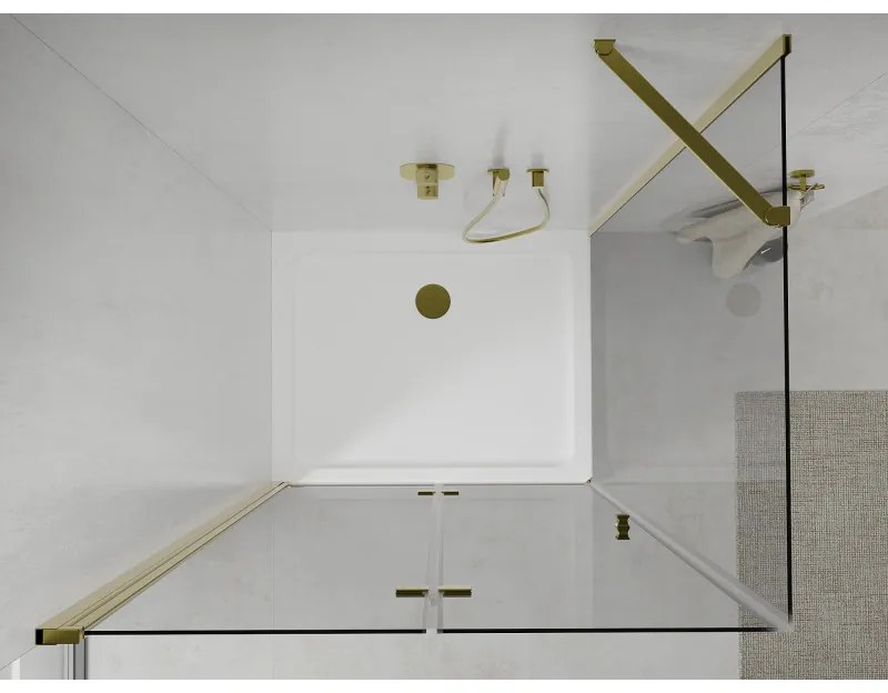 Mexen Lima sprchovací kút 70x80cm, 6mm sklo, zlatý profil - číre sklo + Slim sprchová vanička - 856-070-080-50-00-4010