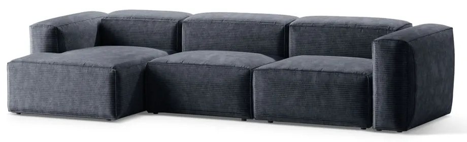 Sivomodrá menčestrová rohová pohovka (ľavý roh/s leňoškou) Bergamo – Cosmopolitan Design