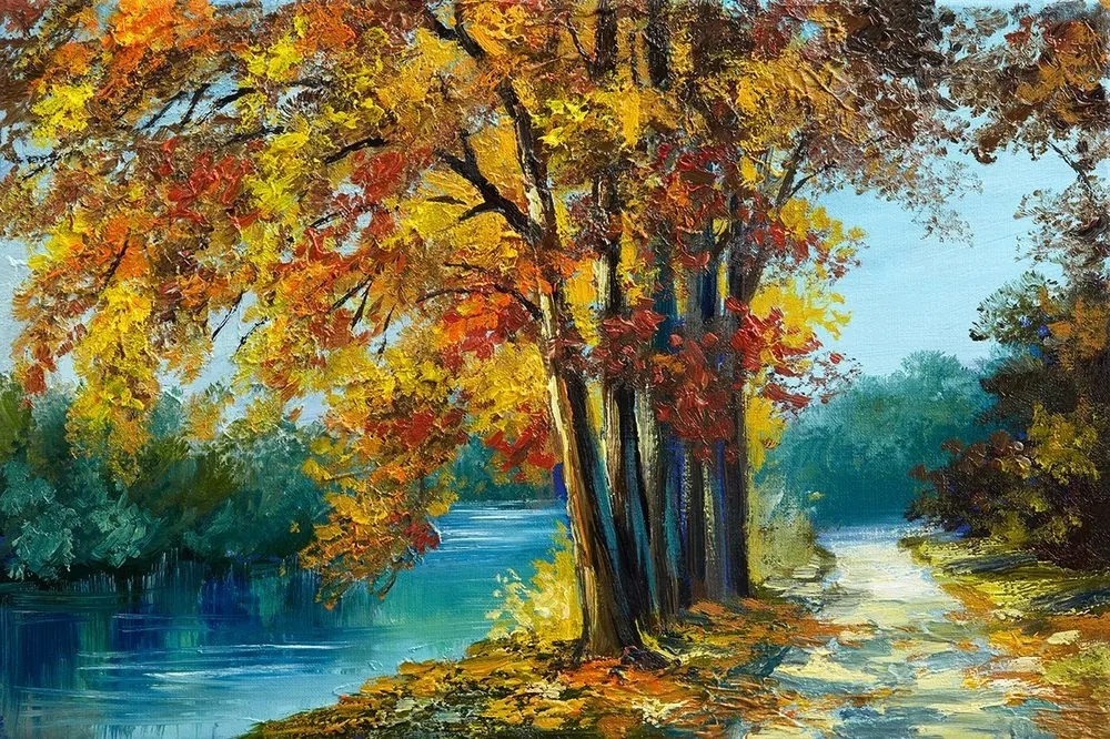 Tapeta maľované stromy vo farbách jesene - 375x250