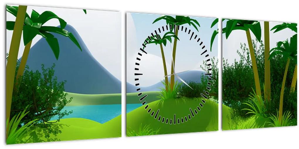Obraz - Jazerá v jungli (s hodinami) (90x30 cm)