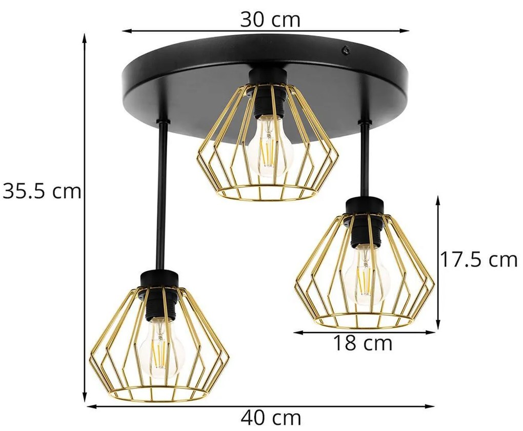 Stropné svietidlo Nuvola 1, 3x zlaté drôtené tienidlo, o