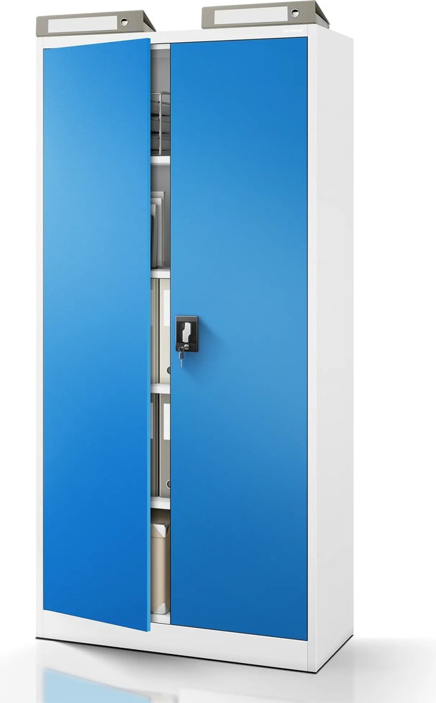 Kovová spisová skriňa JAN H, 900 x 1950 x 400 mm, šedo-modrá