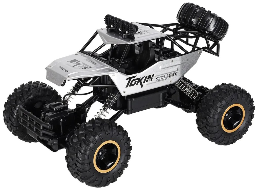 KIK Diaľkovo ovládané RC Rock Crawler 1:12 4WD kovové terénne auto, strieborné