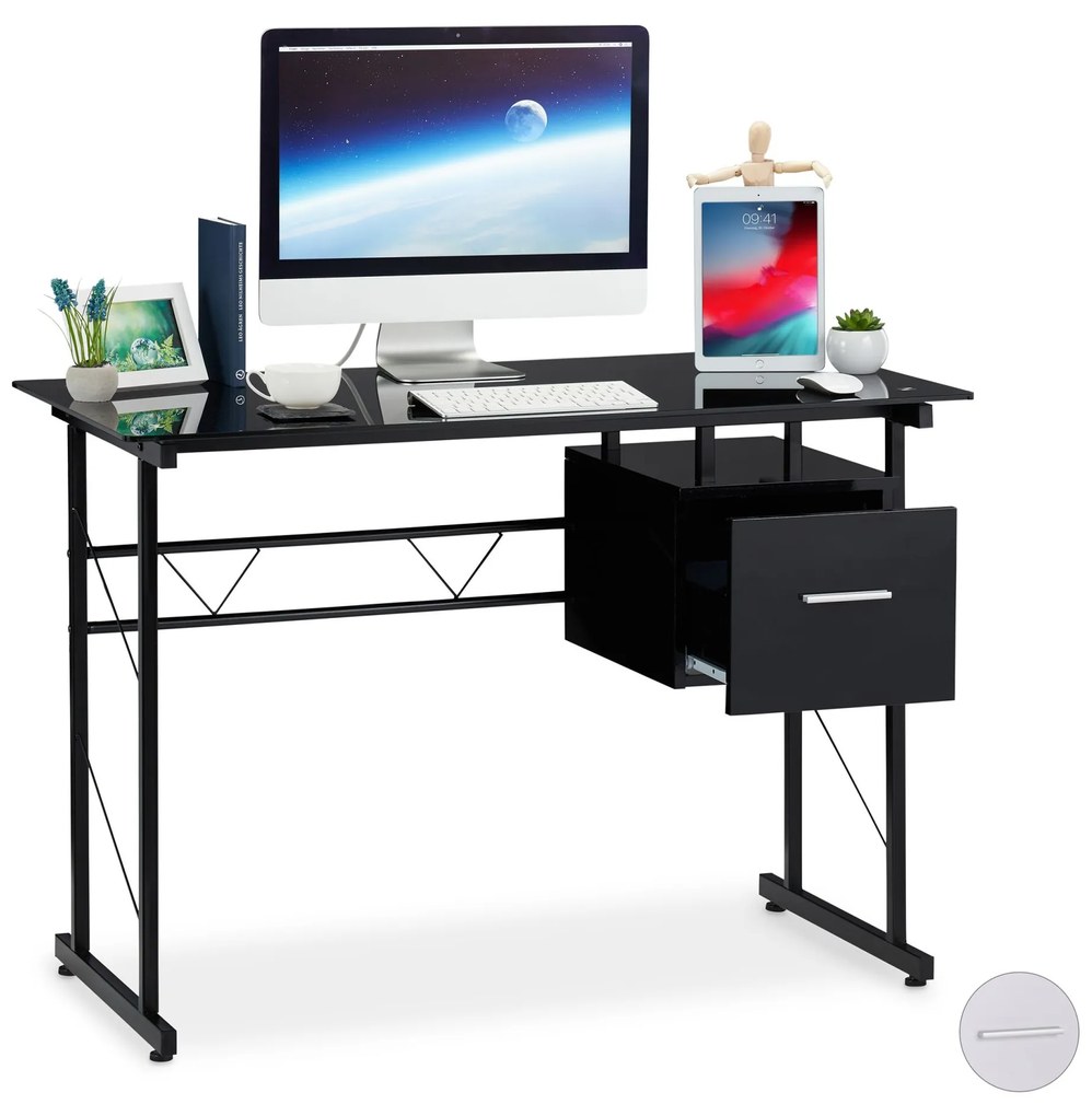 Sklenený písací stôl so zásuvkou RD26053