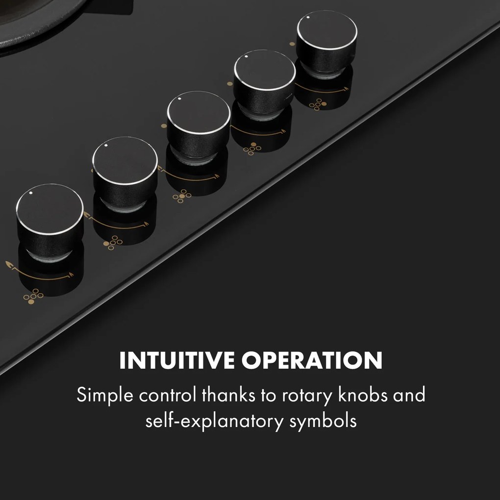 Klarstein Goldflame 5, plynová varná doska, 5 mosadzné horáky, sklokeramika