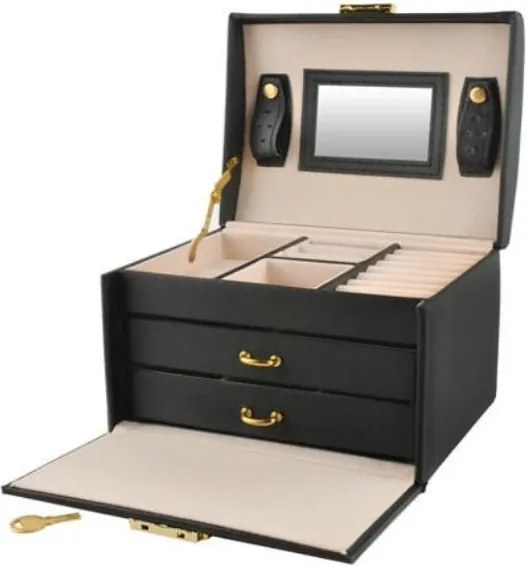 Šperkovnica so zrkadlom na kľúč čierna ISO 6348