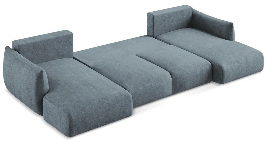 Modrá ženilková rozkladacia rohová pohovka (do tvaru "U") Leila – Makamii