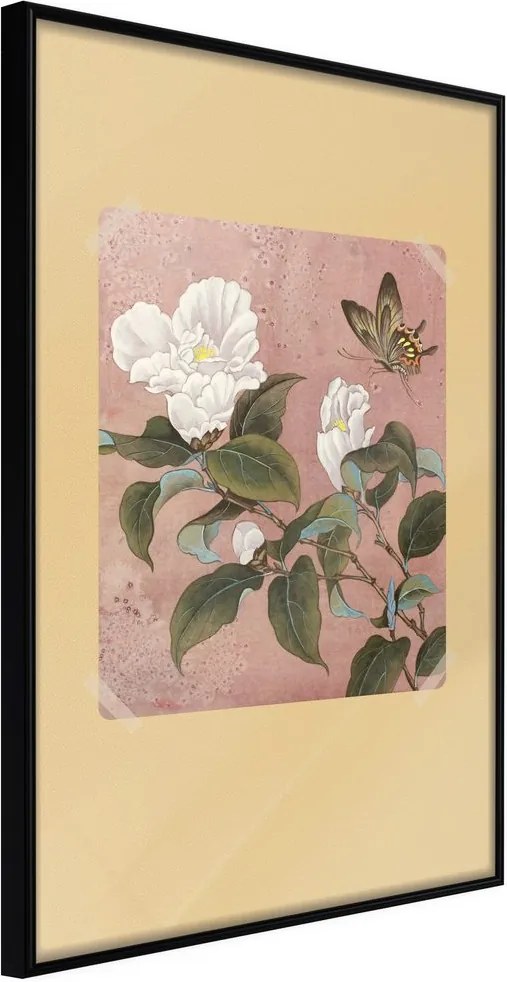 Plagát vintage kvet s motýľom - Rhododendron and Butterfly