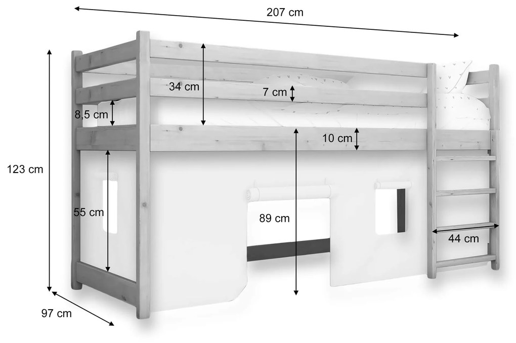 Wilsondo Drevená vyvýšená detská posteľ Bunkie 90x200 - biela