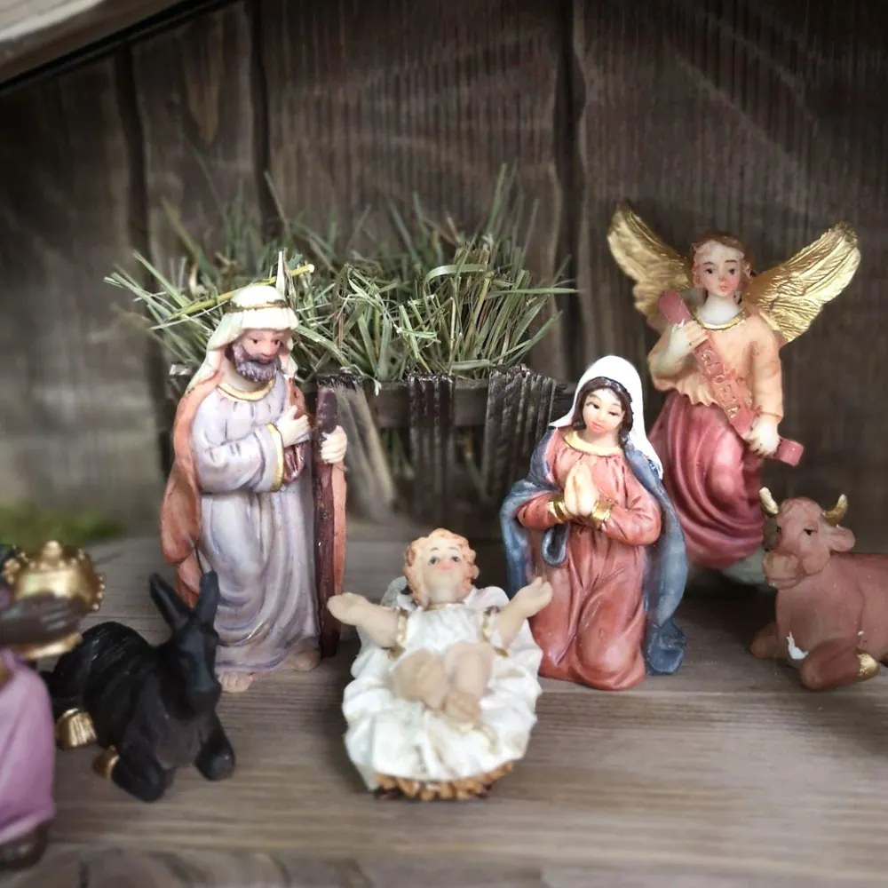 AMADEA Drevený betlehem šedohnedý BEZ FIGURÍK 38 cm
