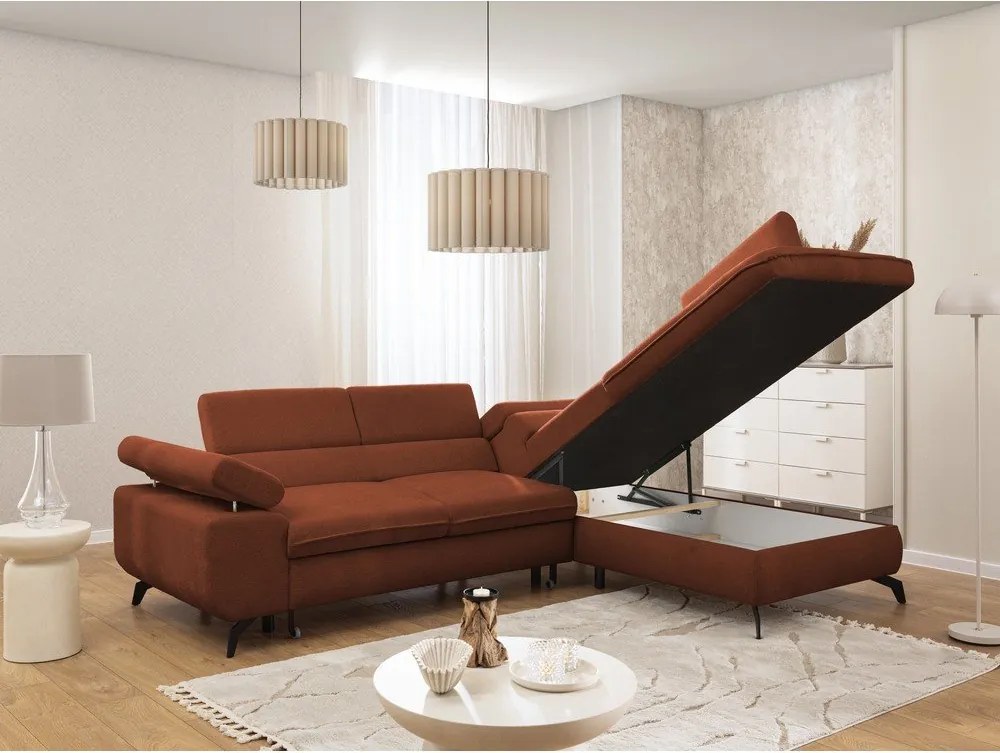 Ženilková rohová pohovka v terakotovej farbe (pravý roh/do L) Marbeya – Ropez