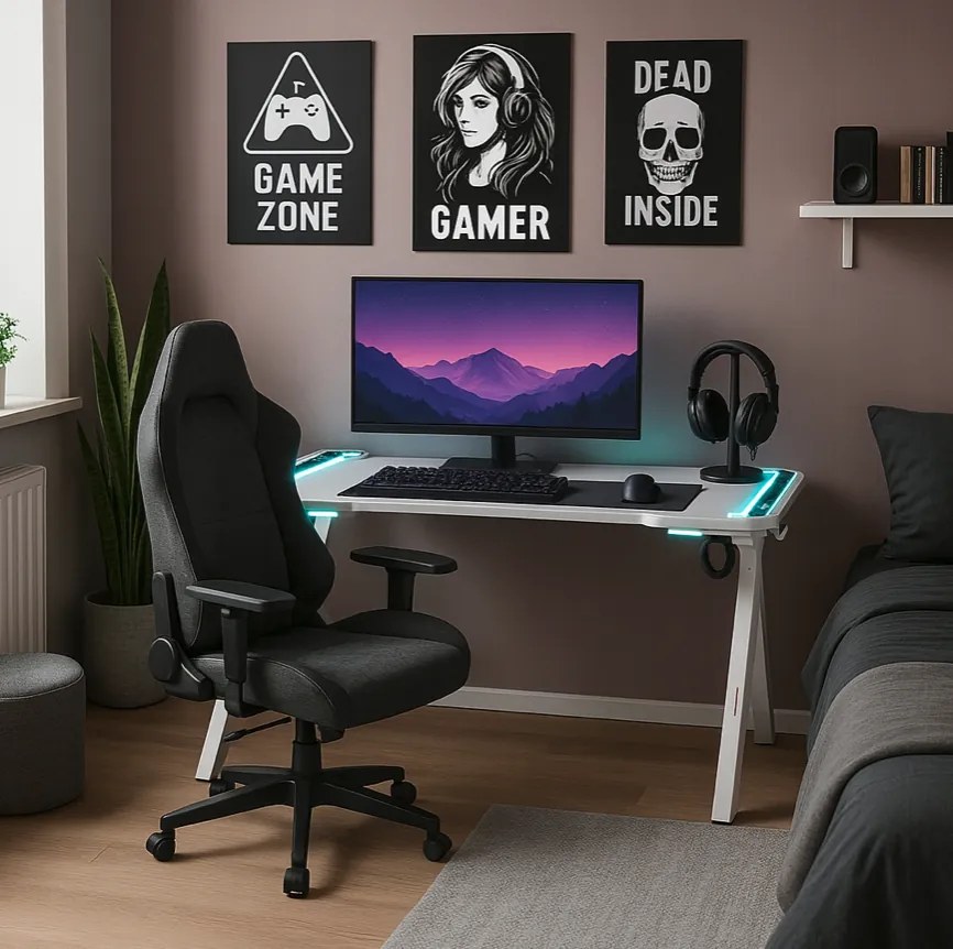 Gamingový stôl s RGB LED podsvietením biely Šírka: 60 cm | Dĺžka: 120 cm