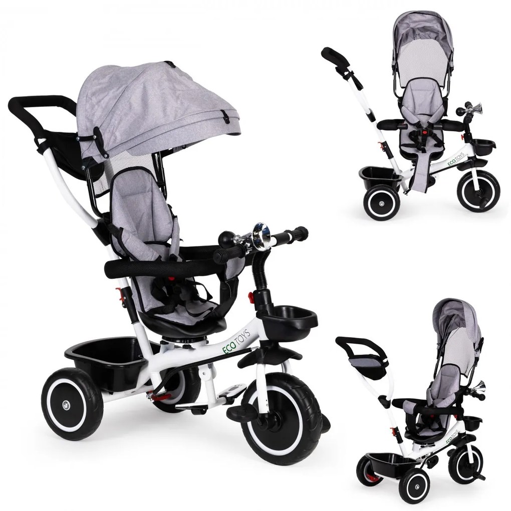 Dětská tříkolka - kočárek EcoToys V šedá