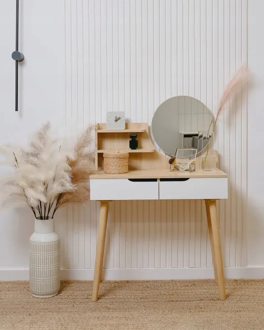 Toaletný stolík SCANDI 2 so zrkadlom naturálny / biely
