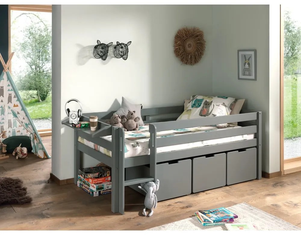 Sivé zásuvky pod detskú posteľ 3 ks Pino – Vipack