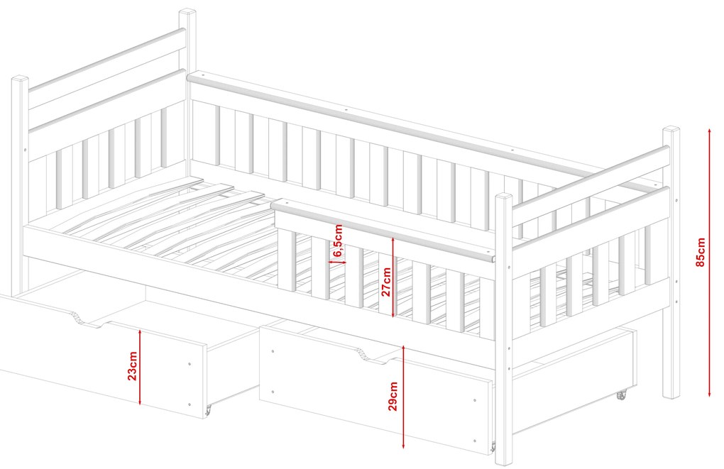 Detská posteľ 90 x 200 cm Emelda (s roštom a úl. priestorom) (borovica). Akcia -10%. Vlastná spoľahlivá doprava až k Vám domov. 1012936