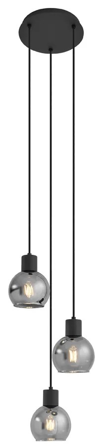 Art Deco závesné svietidlo čierne s dymovým sklom guľaté 3-svetlo - Vidro