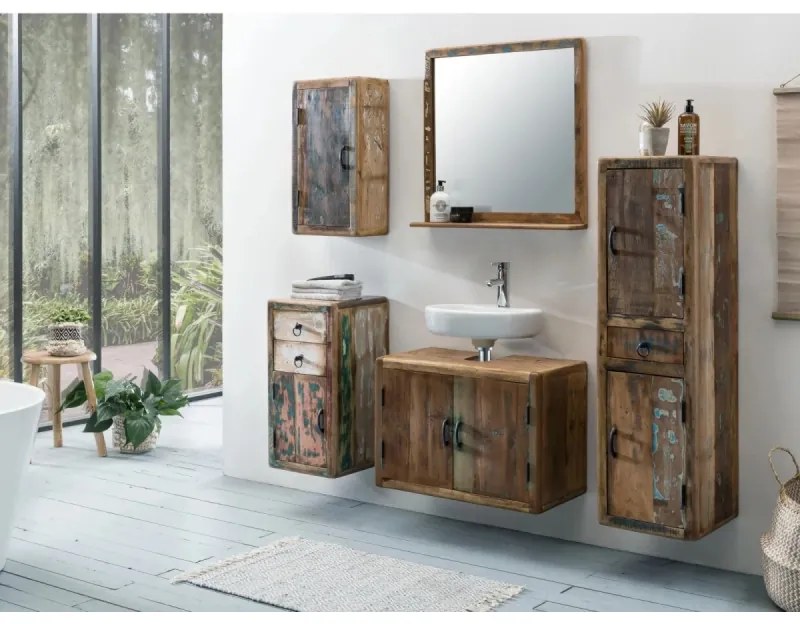 furniture-nabytek.cz - Masívna kúpeľňová nástenná skrinka Calcutta II z recyklovaného dreva, lakovaná, viacfarebná