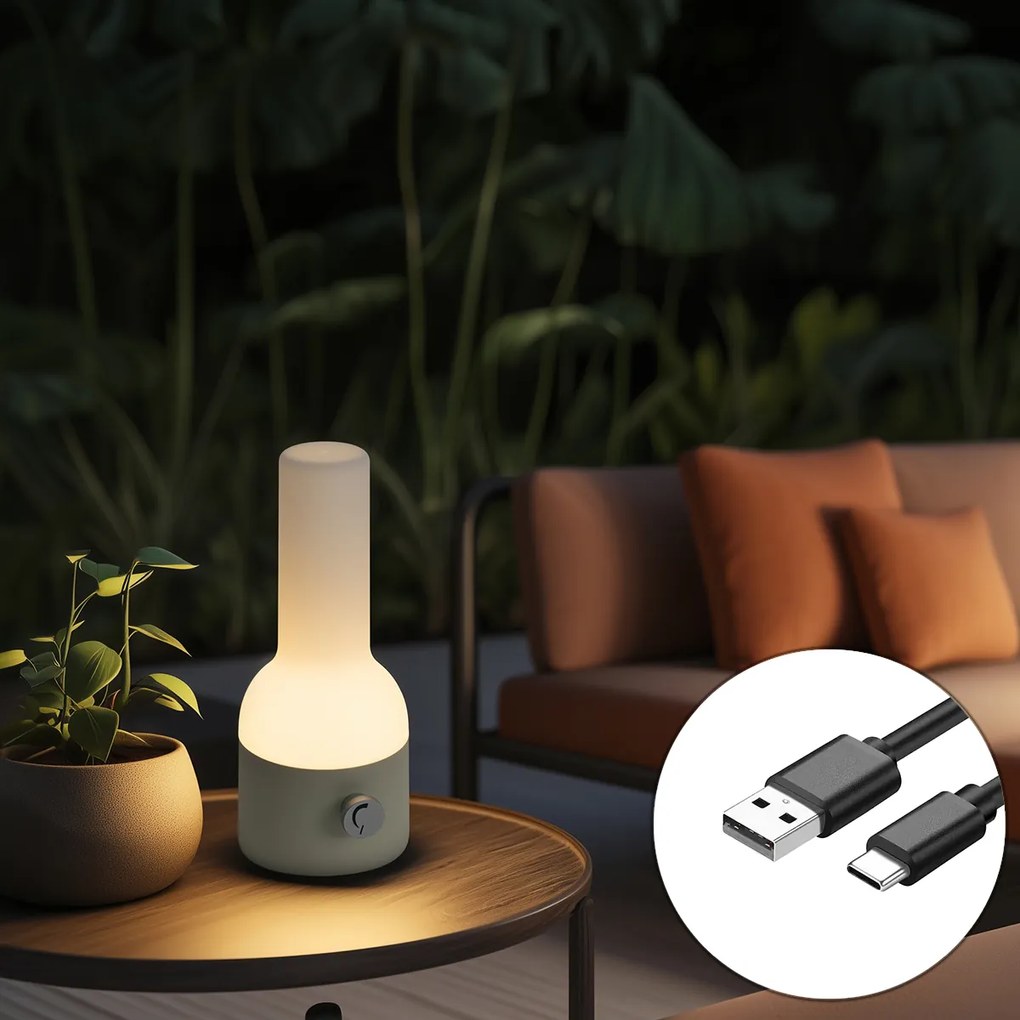 Vonkajšia stolová lampa béžová s bielou vrátane nabíjateľnej LED IP44 - Haard