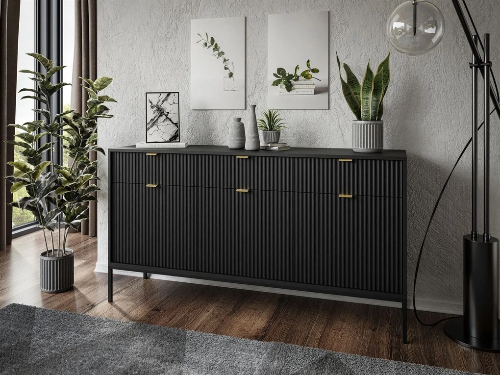 KOMODA VIGGO ČIERNA MATNÁ 154 cm