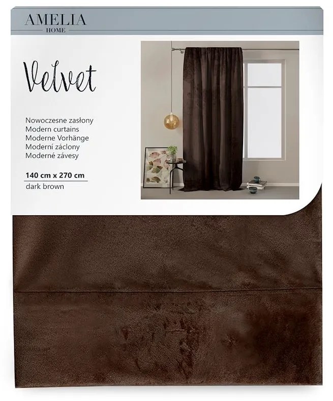 Záves AmeliaHome Velvet tmavohnedý, velikost 140x270