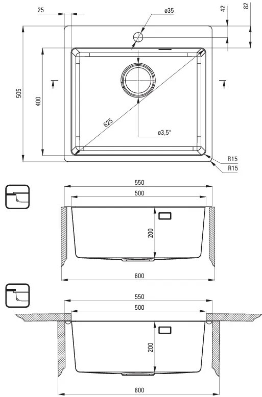 Deante Olfato, 1-komorový oceľový drez 550x505x200, grafitová, DEA-ZPO_D10B