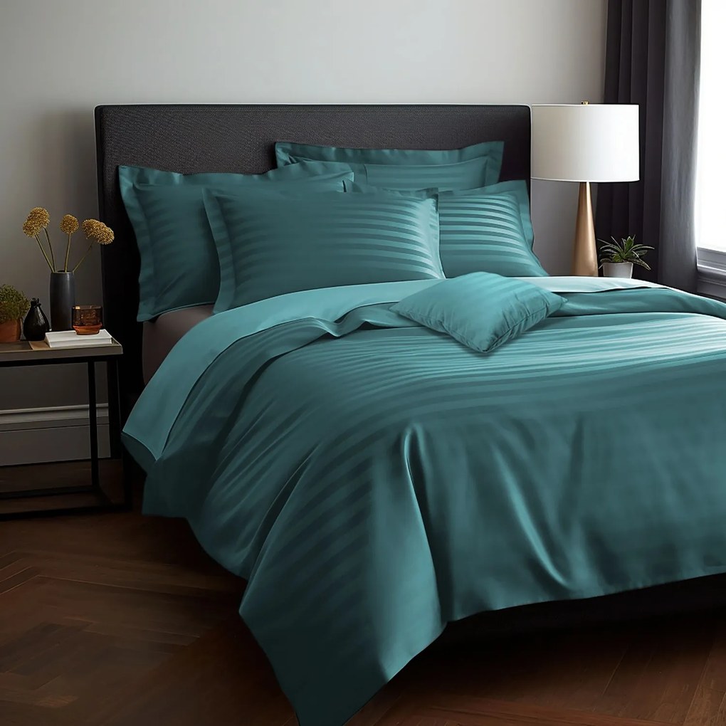 BAMBUSOVÉ OBLIEČKY STRIPE SEA 200X220 CM, 2KS 70X80 CM, 4 KS 40X40 CM TYRKYSOVÉ