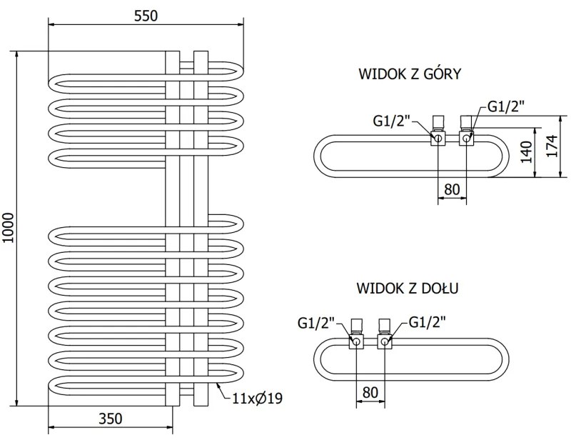 Mexen Ops vykurovacie teleso 1000 x 550 mm, 517 W, čierna, W122-1000-550-00-70