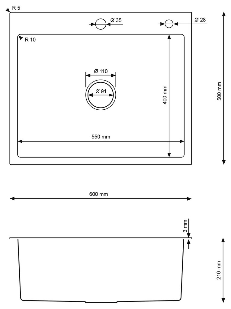 Erga HD, 1-komorový oceľový drez 600x500x210 mm, ružové zlato, ERG-MLS-HD6050Z