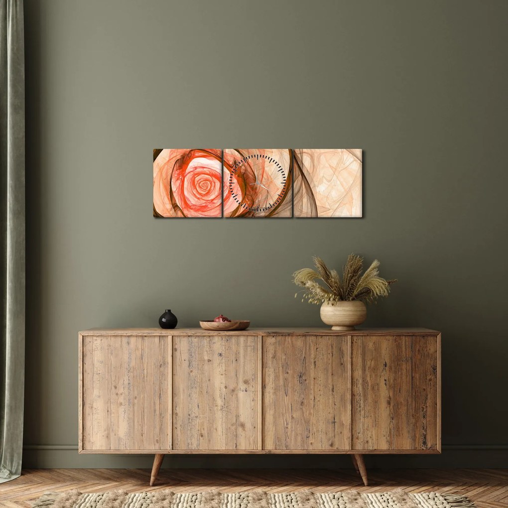 Obraz - Abstraktné ruže ružová s bielym pozadím (s hodinami) (90x30 cm)