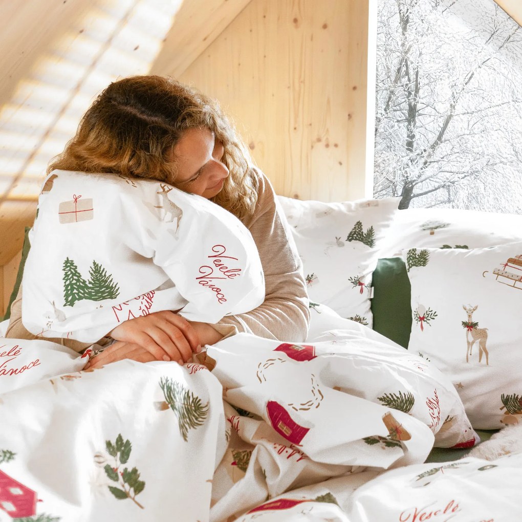 Goldea vianočné bavlnené posteľné obliečky - české vianoce 240 x 220 a 2ks 70 x 90 cm