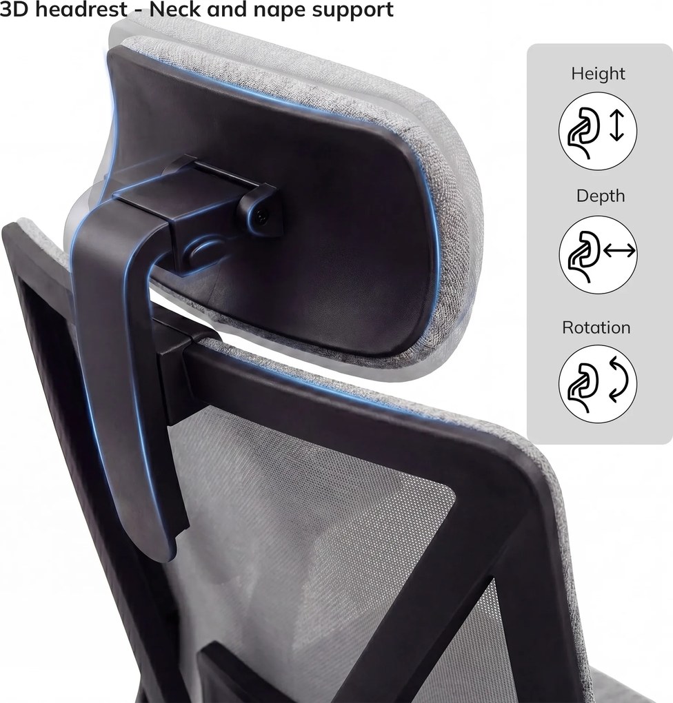 Ergonomická kancelárska stolička sivá so sieťovinou VECTOR