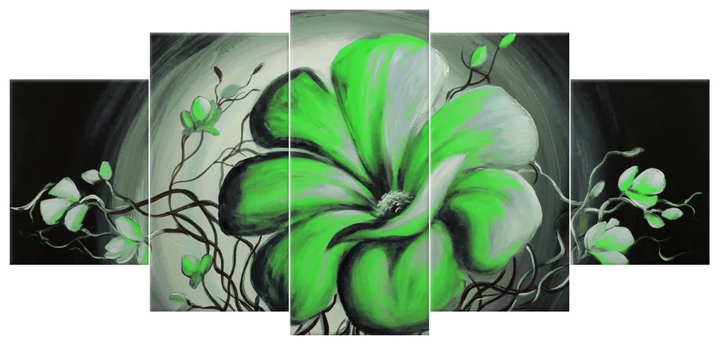 Gario Ručne maľovaný obraz Zelená živá krása - 5 dielny Rozmery: 100 x 70 cm