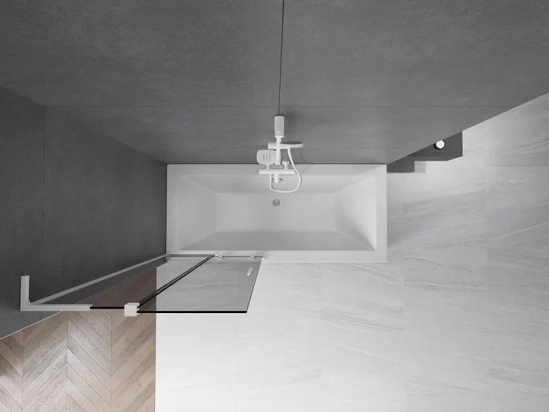 Mexen Velar L, 2-krídlová posuvná vaňová zástena 85 x 150 cm, 8mm šedé sklo, biela matná, 896-085-003-41-20