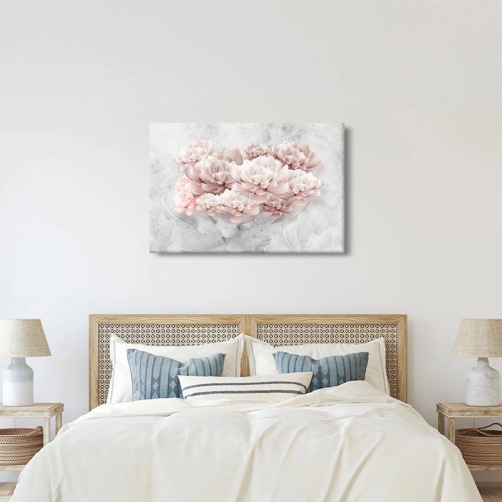 Obraz - Ružové kvety na stene (90x60 cm)