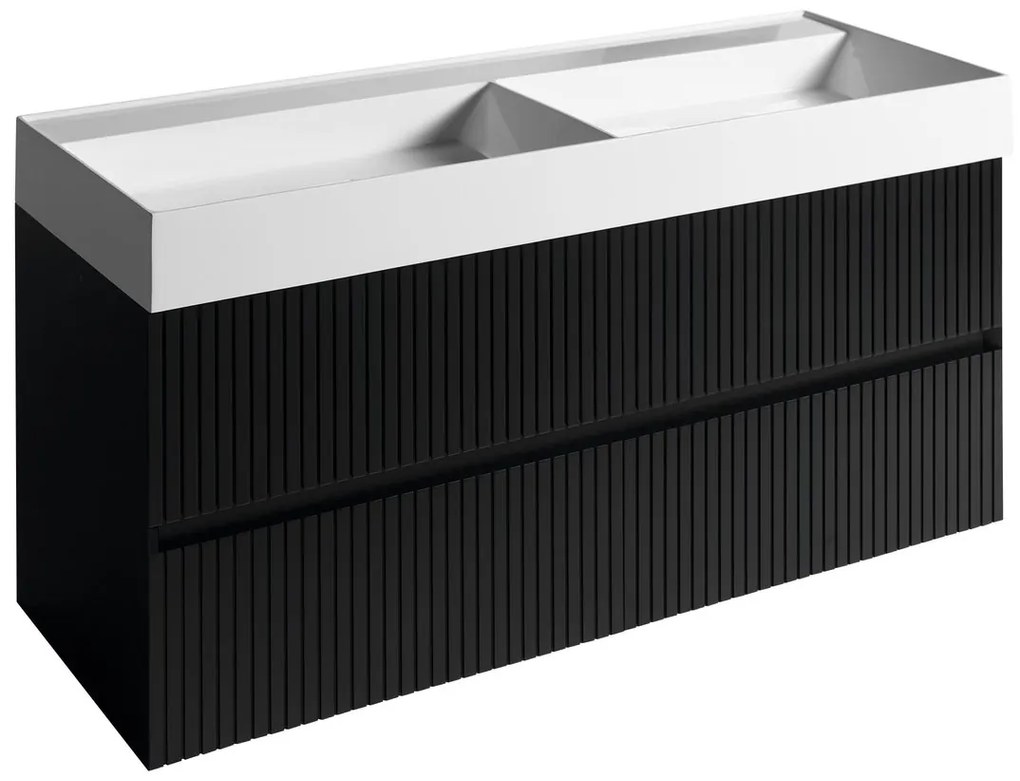 Sapho, FILENA umývadlová skrinka 118x51,5x43cm, čierna matná strip, FID1212BS